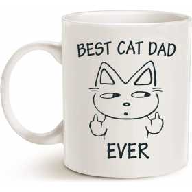 Cana alba din ceramica, cu mesaj, pentru iubitorii de pisici, Best Cat Dad Ever, model 6, 330 ml